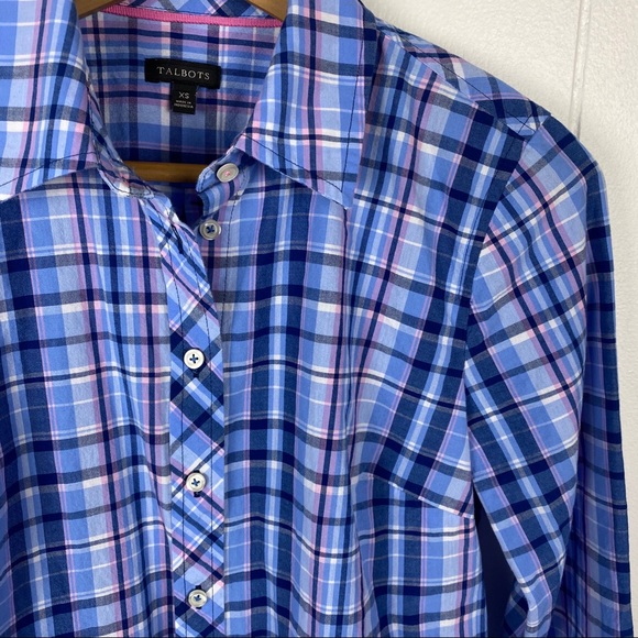 Talbots Pink & Blue Plaid Button Down Shirt XS - Picture 3 of 7